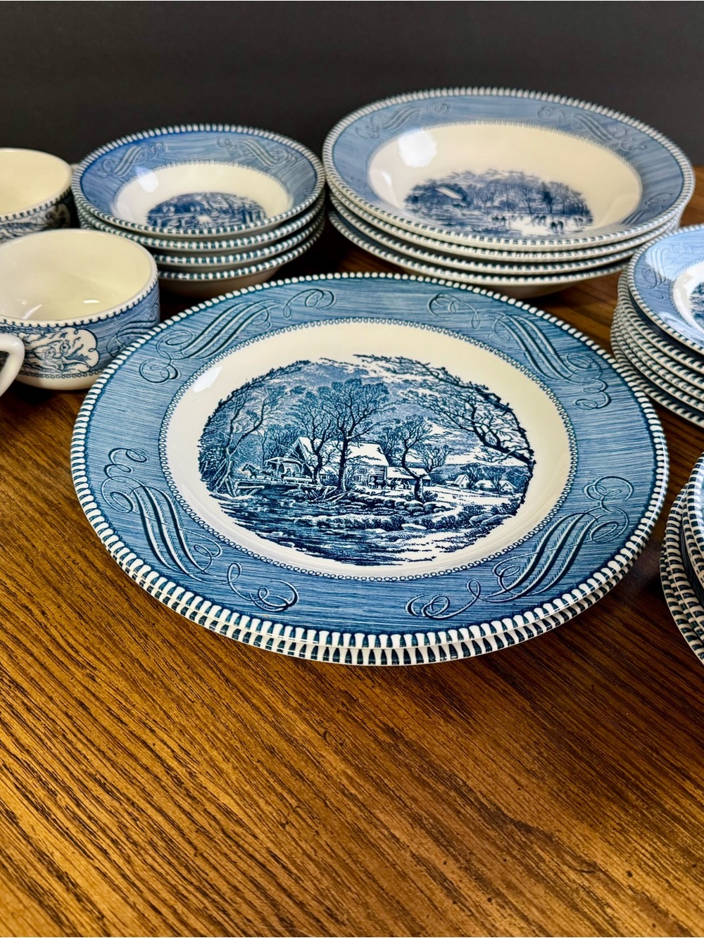 Currier and Ives Royal China assorted dishes 25 Pieces Plates Bowls vintage